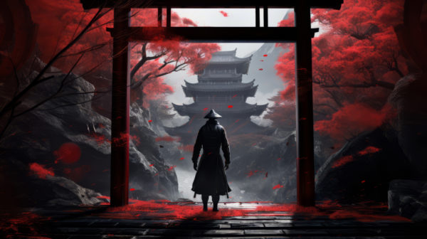 Woman in beautiful kimono walking along the famous vermillion torii gate pathway at Fushimi Inari Shrine in Kyoto, demonstrating modern photography's continuation of the poetic kimono tradition