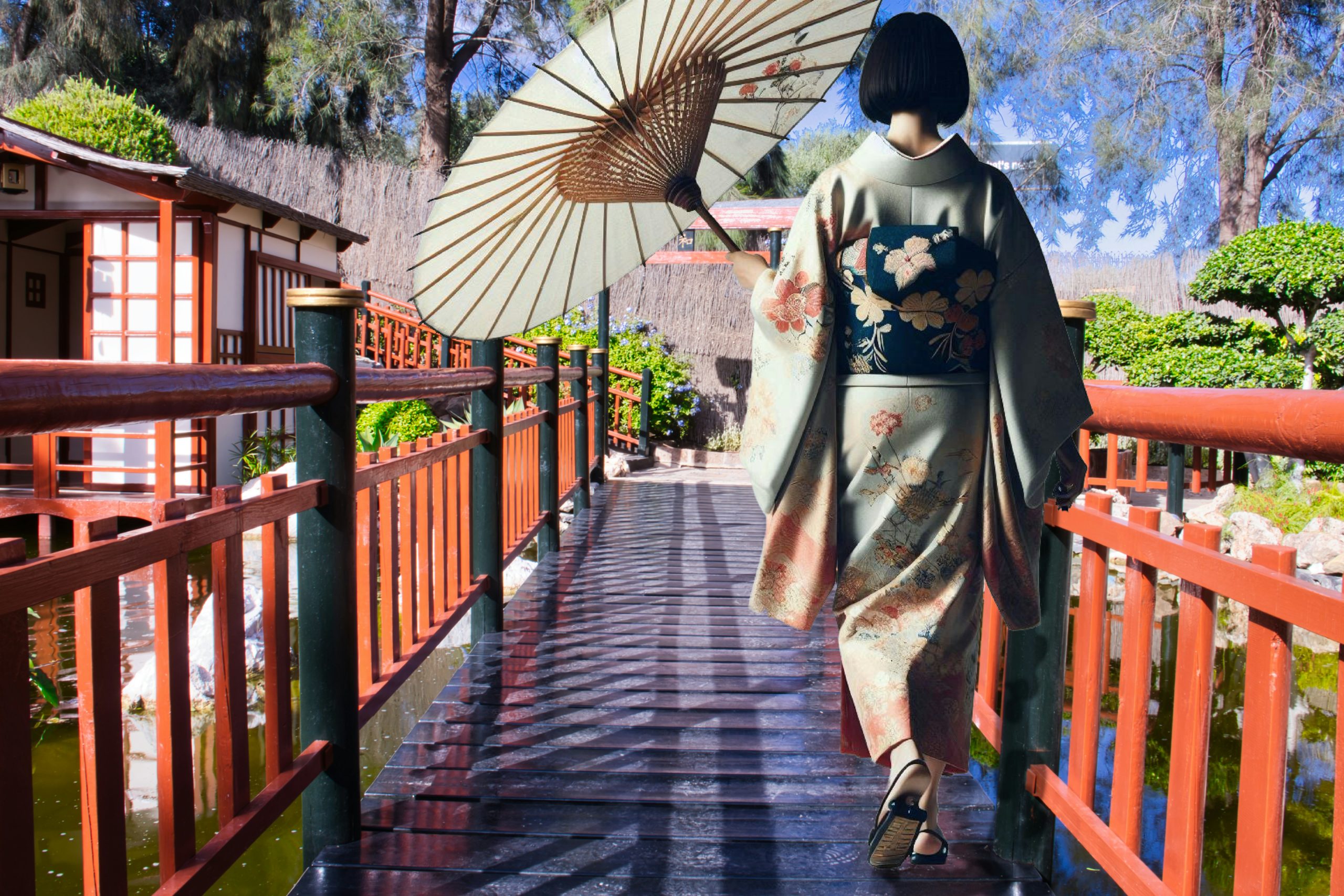 Elegant woman wearing traditional Japanese kimono at a Kyoto temple, demonstrating the cultural experience of exploring sacred spaces in authentic traditional dress