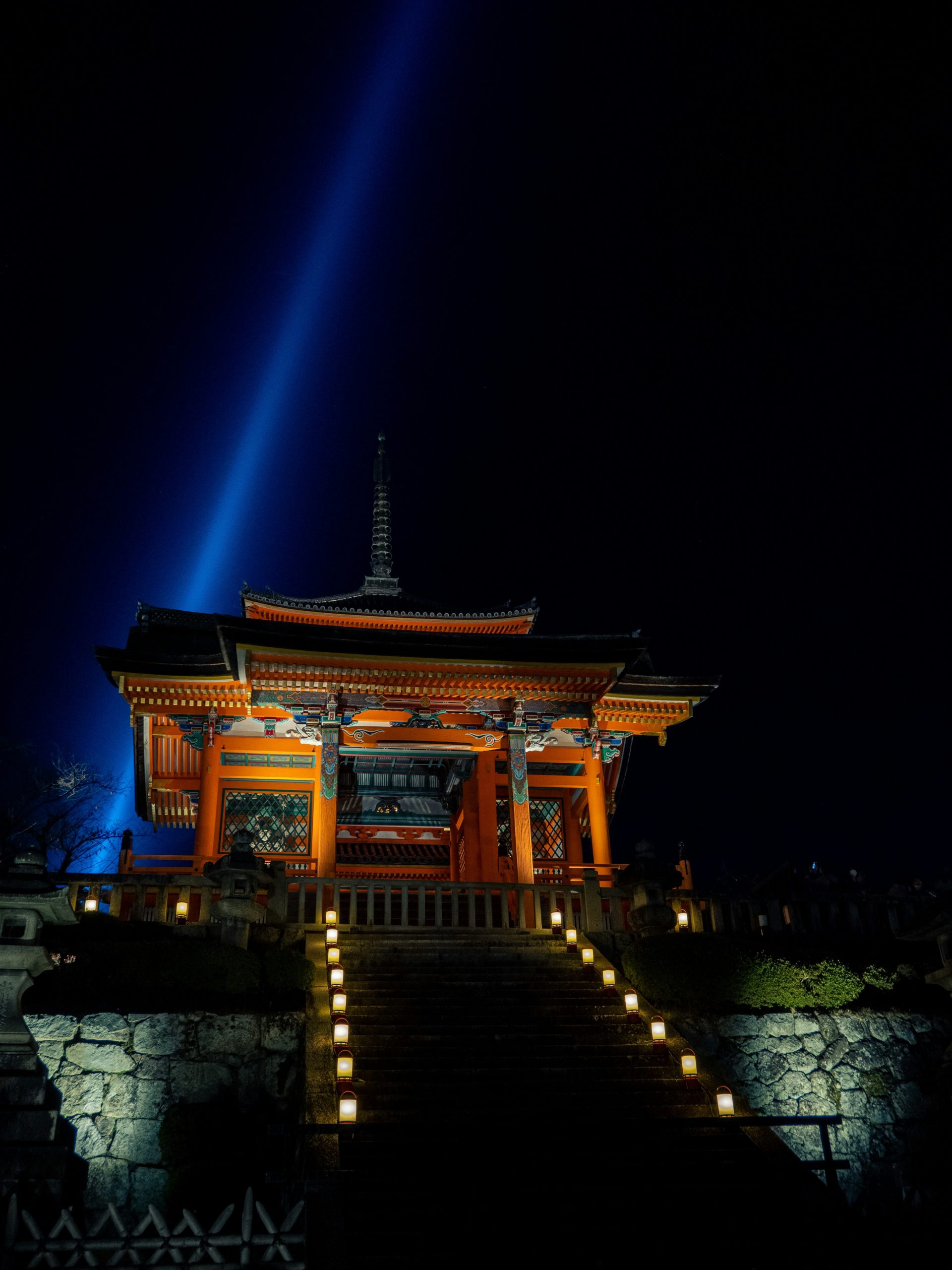 Nijo Castle illuminated at night during Tanabata festival with digital art projections and traditional decorations in Kyoto